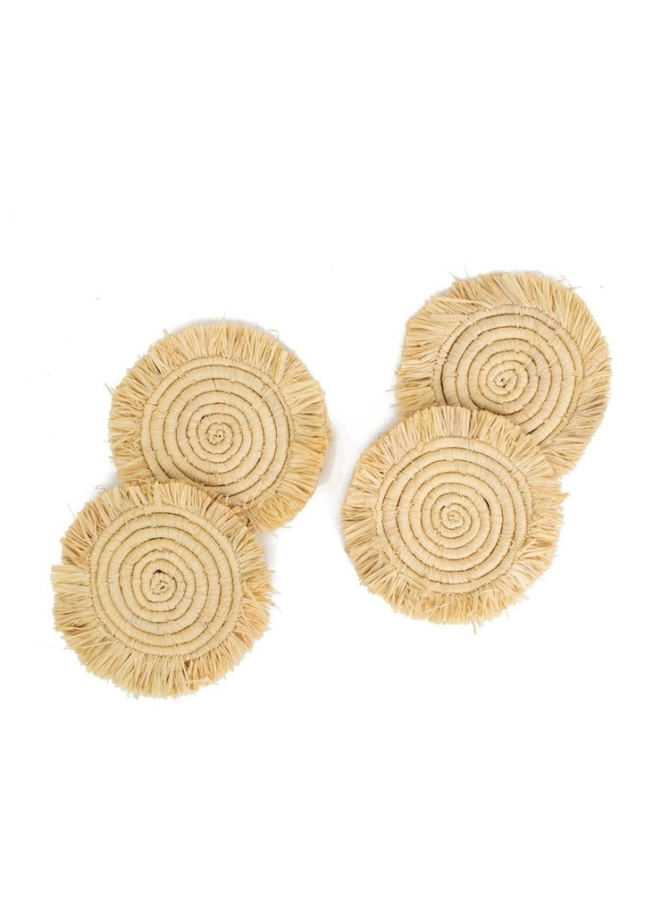 Woven Fringed Coasters | Natural | Set of 4