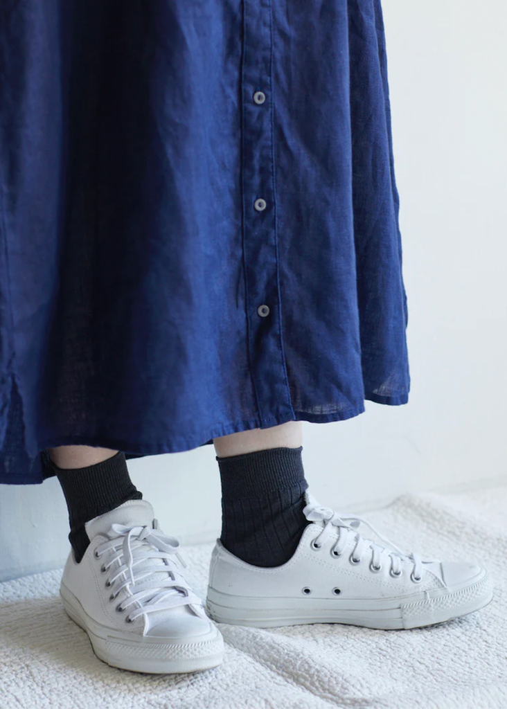 Linen Rib Socks Fine Knit Charcoal