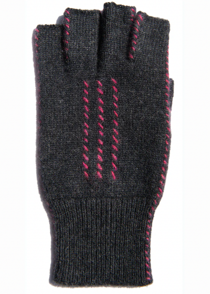Meg Cohen | Cashmere Fingerless Stitch Glove Charcoal + Rose