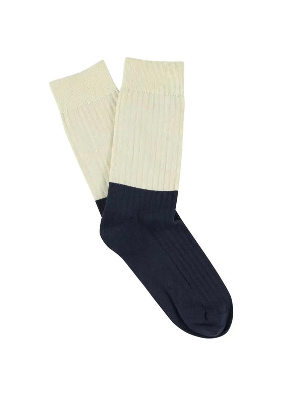 Escuyer | Women's Color Block Socks - Ecru/Navy
