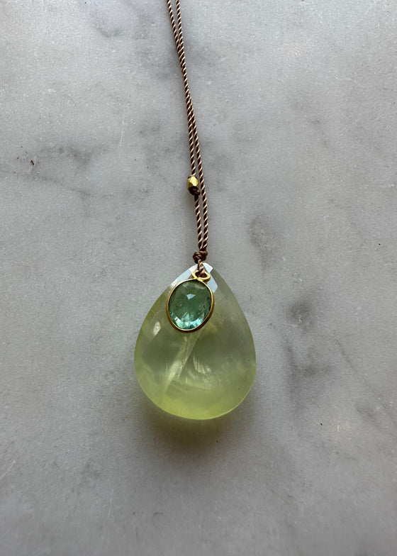 Margaret Solow | Prehnite + Emerald Necklace 18k