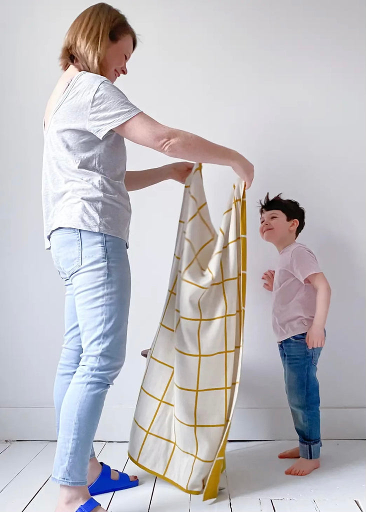 Sophie Home | Cotton Knit Baby Blanket - Yellow Grid