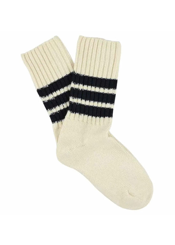 Escuyer | Women's Striped Crew Socks - Ecru/Blue