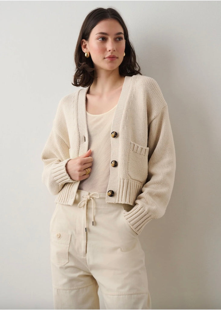 White + Warren | Core Spun Cotton Patch Pocket Cropped Cardigan