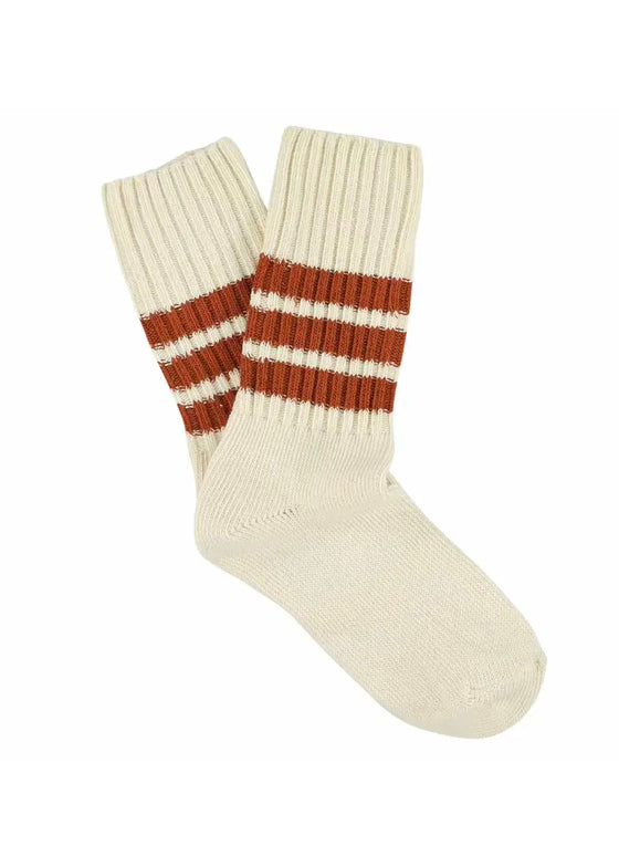 Escuyer | Women's Striped Crew Socks - Ecru/Rust