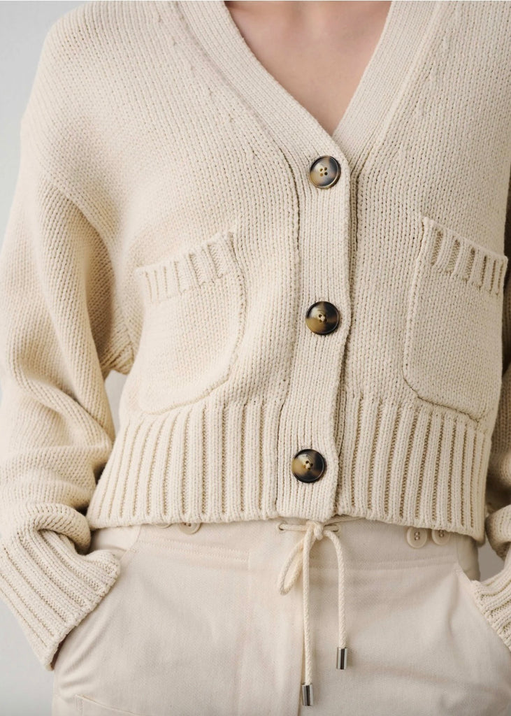 White + Warren | Core Spun Cotton Patch Pocket Cropped Cardigan