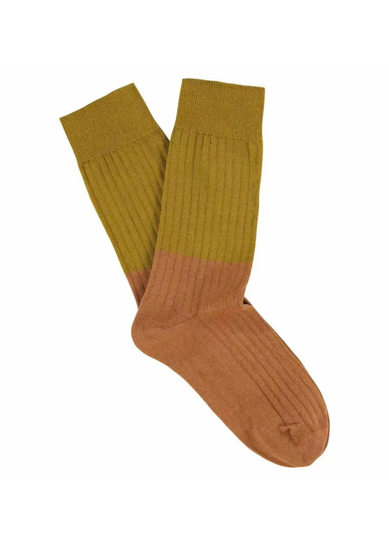 Escuyer | Women's Color Block Socks - Mustard/Bronze