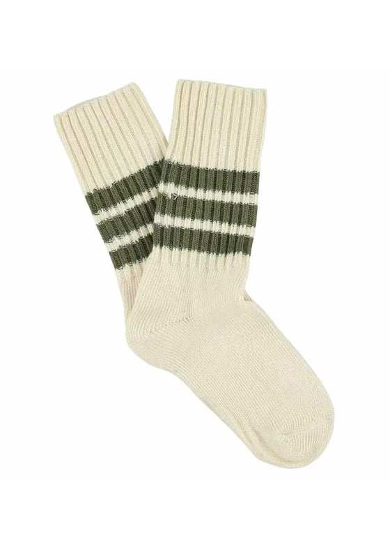Escuyer | Women's Striped Crew Socks - Ecru/Khaki