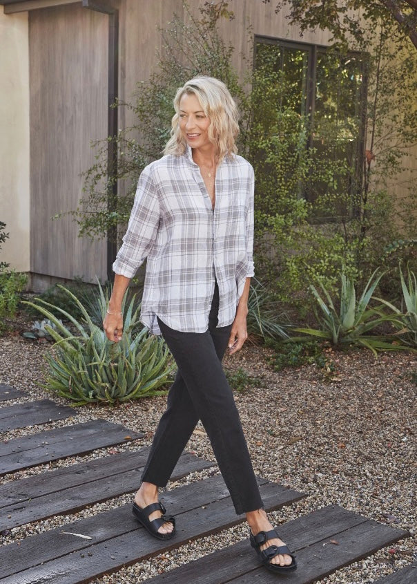 Frank & Eileen | Eileen Classic Linen Button-Up Shirt - Grey and Sand Plaid