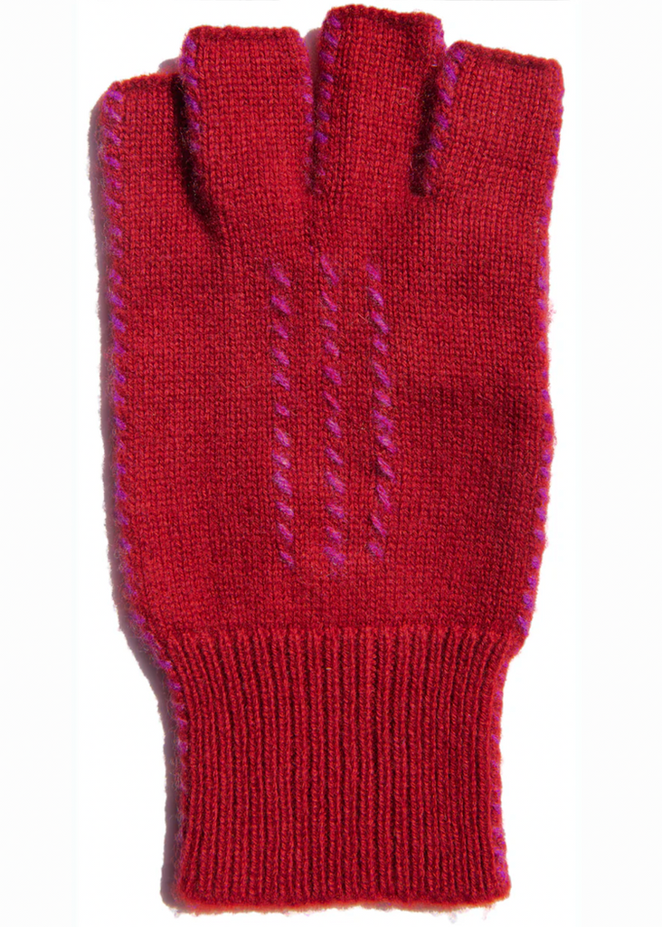 Meg Cohen | Cashmere Fingerless Stitch Glove Red + Rose