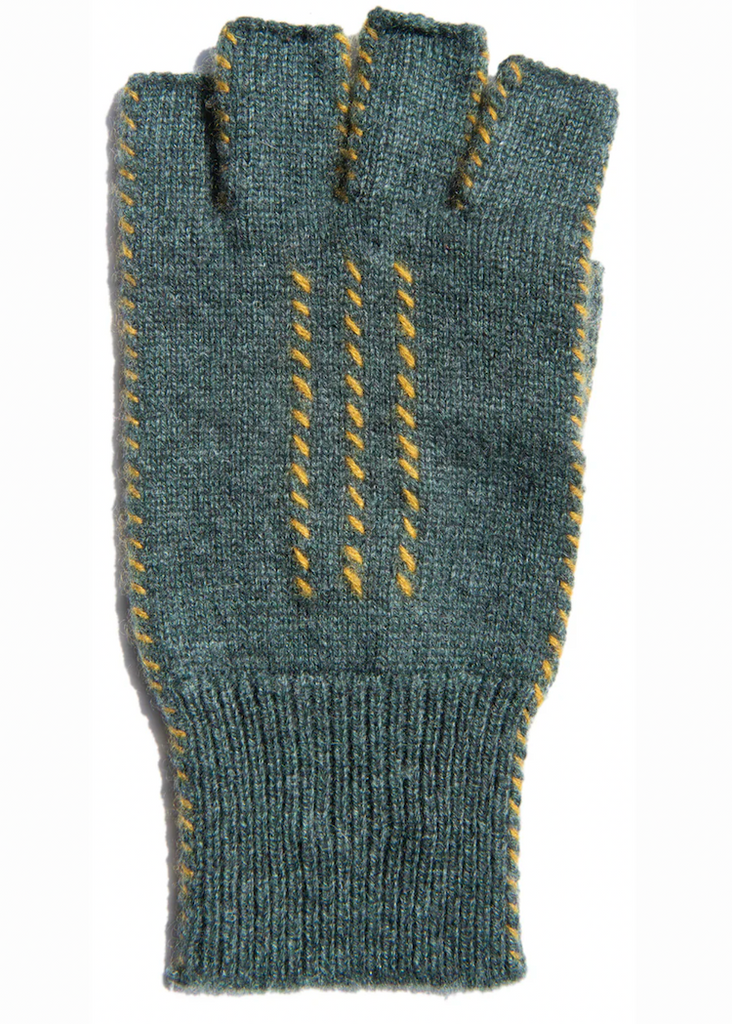 Meg Cohen | Cashmere Fingerless Stitch Glove Teal + Yellow