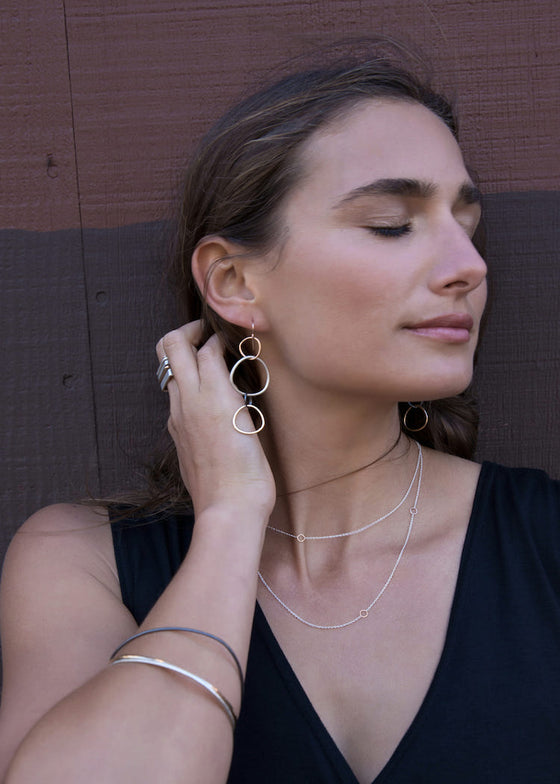 Colleen Mauer | Linear Hoop Earrings | Rose & Yellow Gold + Sterling Silver + Black Silver