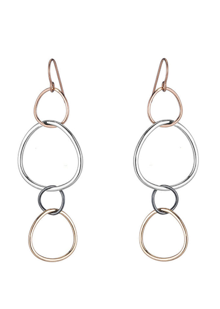 Colleen Mauer | Linear Hoop Earrings | Rose & Yellow Gold + Sterling Silver + Black Silver