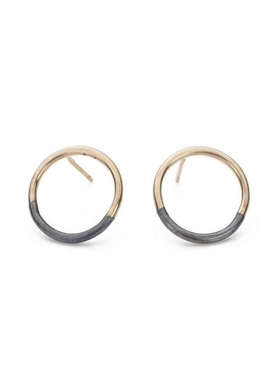 Colleen Mauer | Circle Post Earrings | Gold + Oxidized Silver