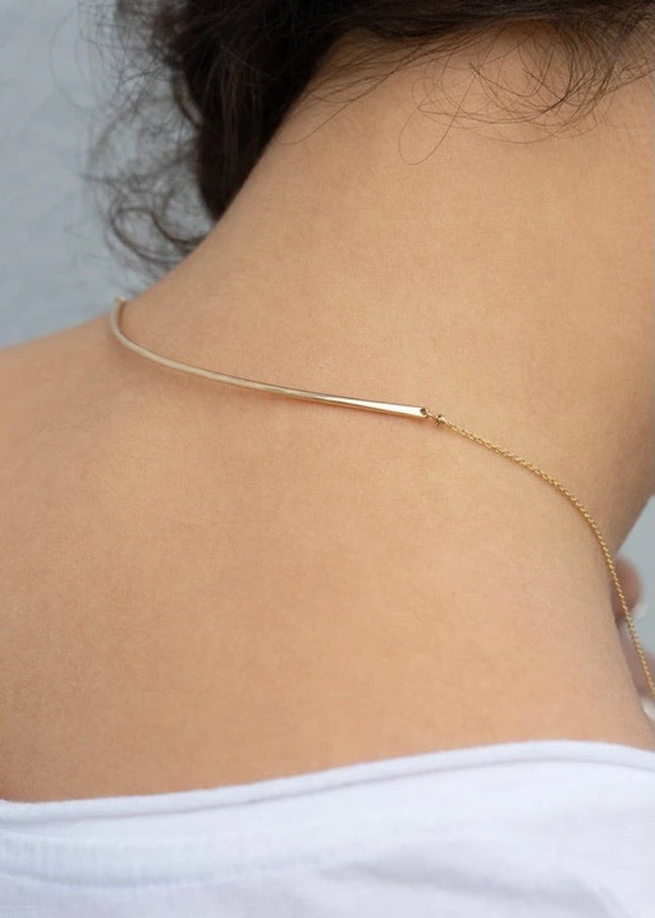 Colleen Mauer Designs | Long Black + Rose Gold Rounded Square Necklace