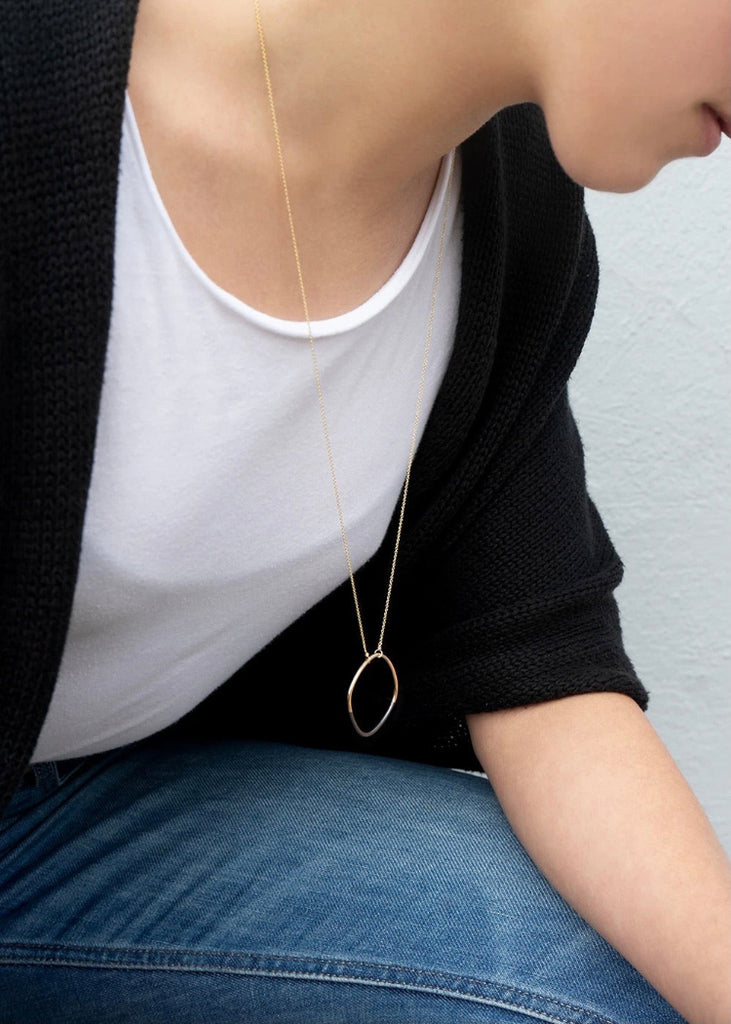 Colleen Mauer Designs | Long Black + Rose Gold Rounded Square Necklace