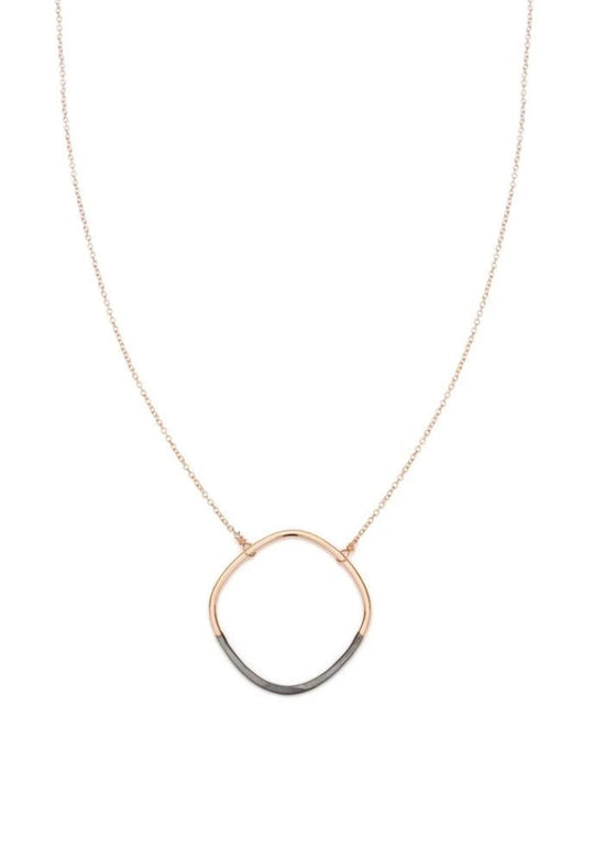 Colleen Mauer Designs | Long Black + Rose Gold Rounded Square Necklace