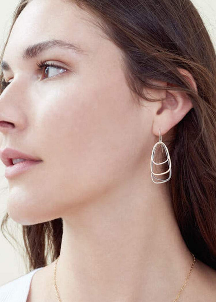 Colleen Mauer | Tri-Toned Multi-Triangle Earring | Rose Gold + Silver + Oxidized Silver
