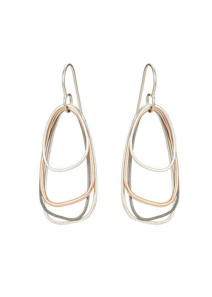 Colleen Mauer | Tri-Toned Multi-Triangle Earring | Rose Gold + Silver + Oxidized Silver
