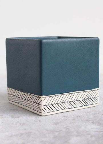 Elizabeth Benotti Ceramics | Square Herringbone Planter | Small | Deep Ocean