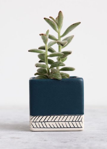 Elizabeth Benotti Ceramics | Square Herringbone Planter | Small | Deep Ocean