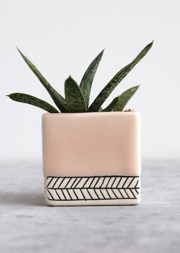 Elizabeth Benotti Ceramics | Square Herringbone Planter | Small | Summer Sweet