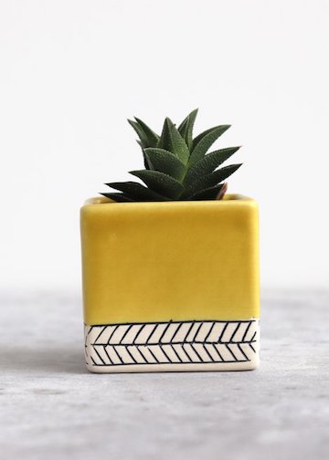 Elizabeth Benotti Ceramics | Square Herringbone Planter | Small | Day Break