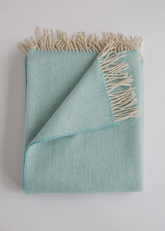 Evangeline Linens | Merino Cashmere Herringbone Throw | Sea Foam