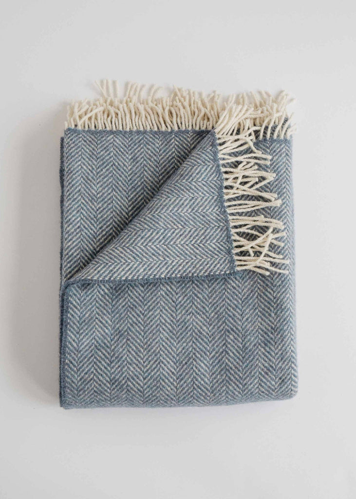 Evangeline Linens | Merino Cashmere Herringbone Throw | Twilight