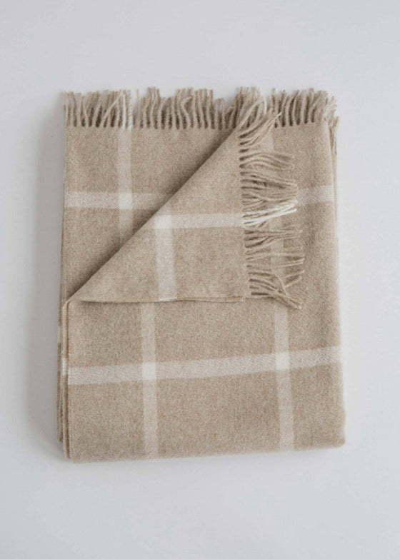 Evangeline Linens | Merino Lambswool Throw | Windowpane Oatmeal