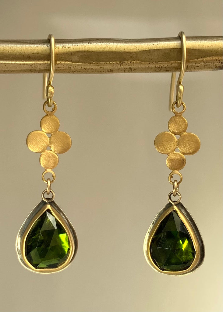 Ananda Khalsa | Rosecut Teardrop Green Tourmaline Earrings