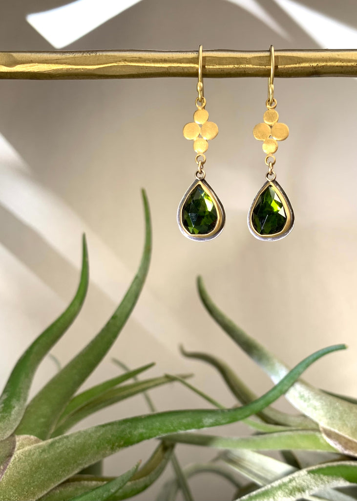 Ananda Khalsa | Rosecut Teardrop Green Tourmaline Earrings