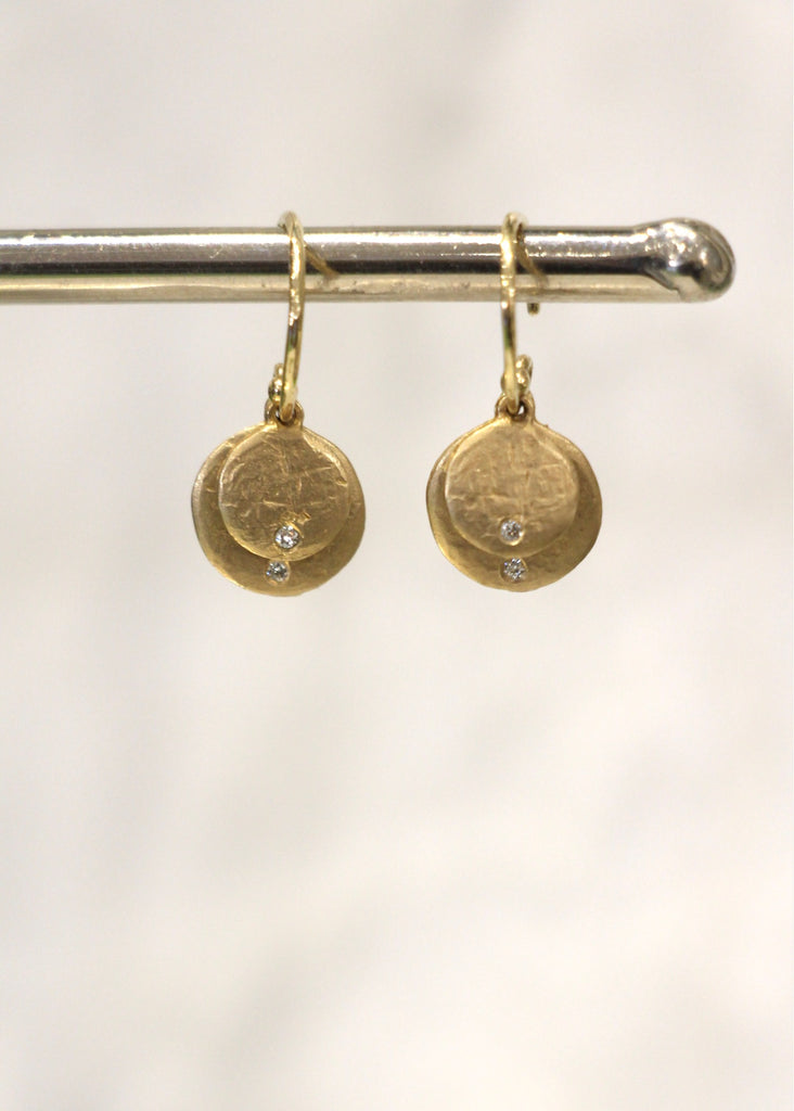 Victoria Cunningham | 14k Gold Double Disc + Diamond Earrings