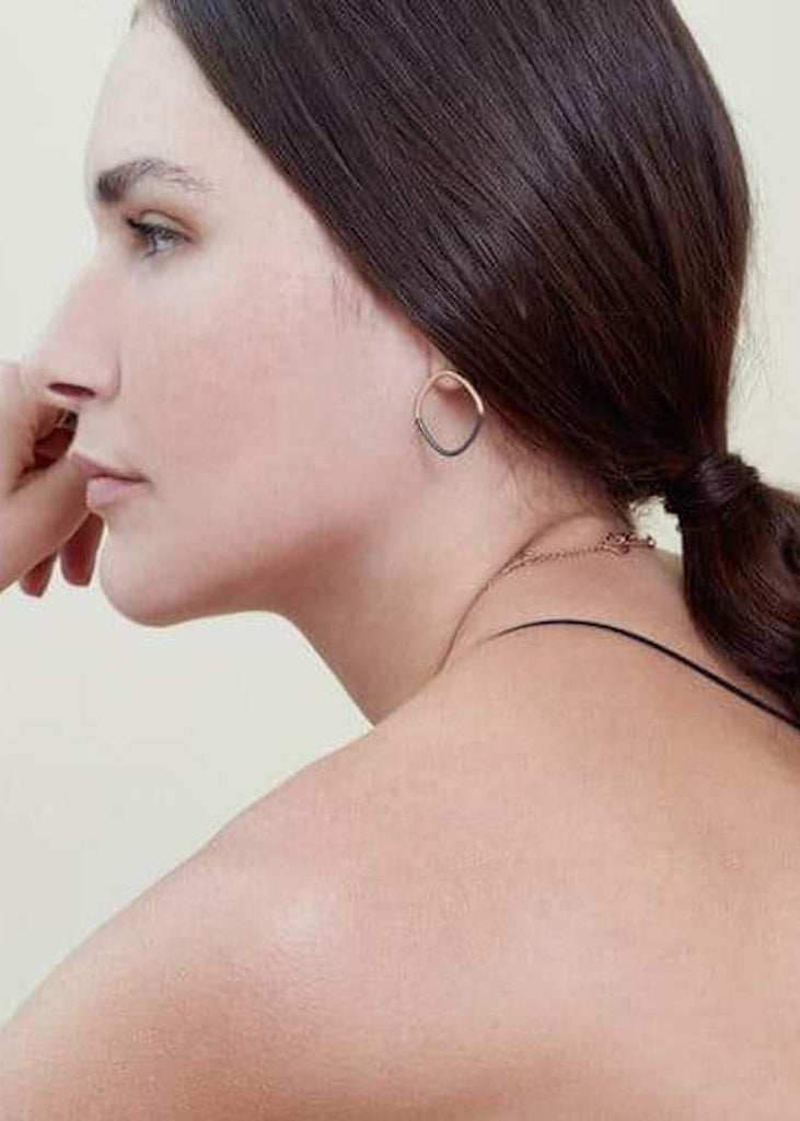 Colleen Mauer | Rounded Square Earring | Gold + Oxidized Silver