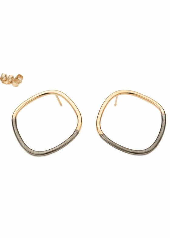Colleen Mauer | Rounded Square Earring | Gold + Oxidized Silver