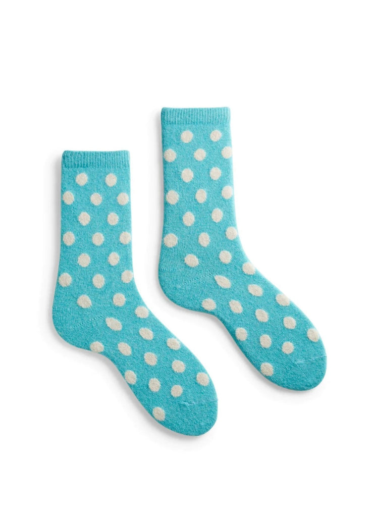 Lisa b. | Classic Dot Wool Cashmere Crew Socks | Arctic Blue