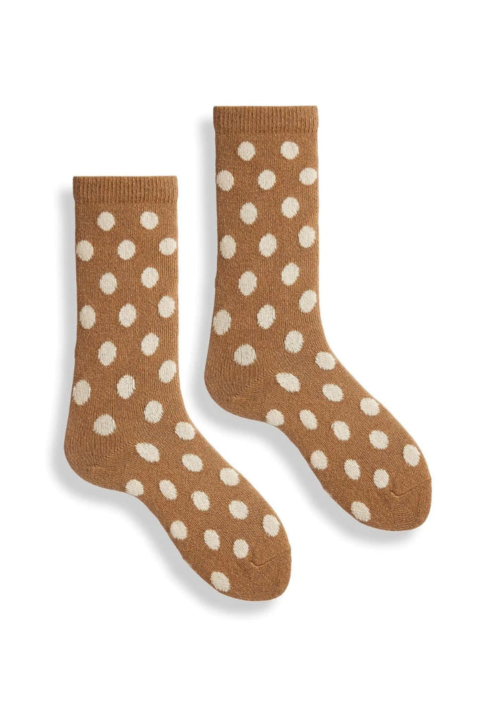 Lisa b. | Classic Dot Wool Cashmere Crew Socks | Camel