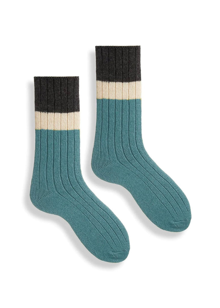 Lisa b. | Ribbed Colorblock Wool Cashmere Crew Socks | Mineral