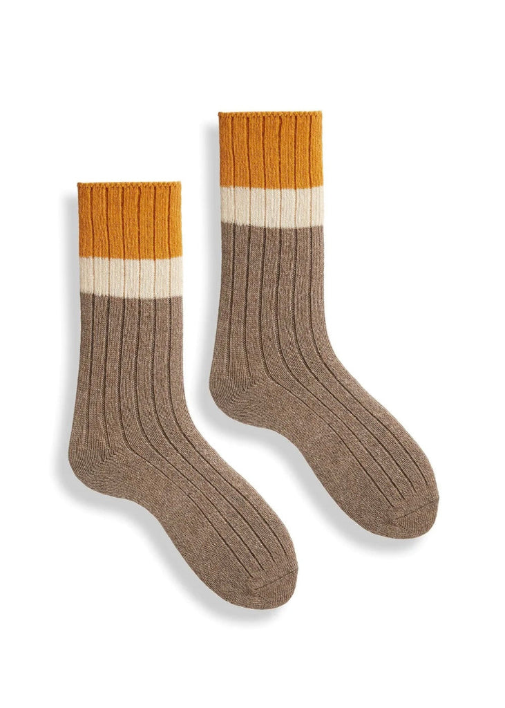 Lisa b. | Ribbed Wool Cashmere Crew Socks | Mushroom