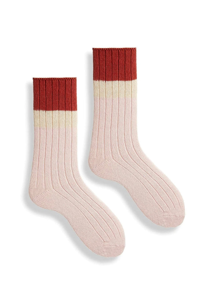 Lisa b. | Ribbed Colorblock Wool Cashmere Crew Socks | Pale Pink
