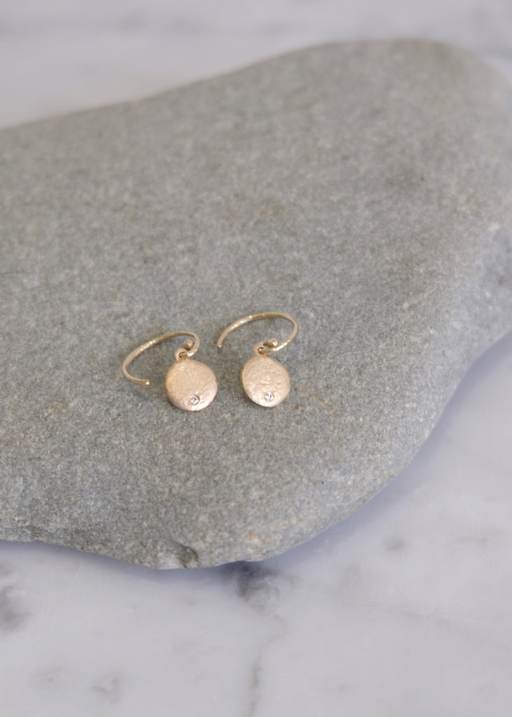 Medium 14k Gold + Diamond Disc Earring