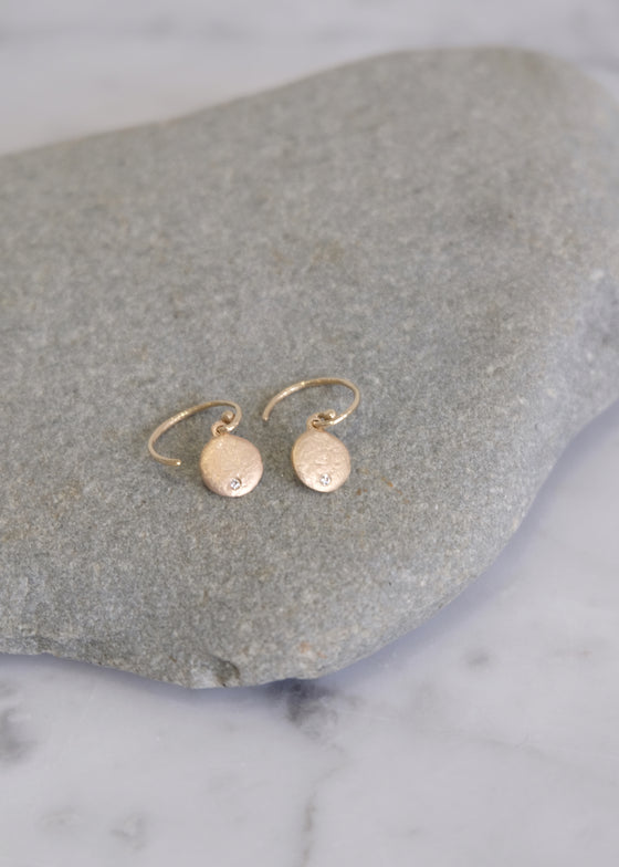 Medium 14k Gold + Diamond Disc Earring