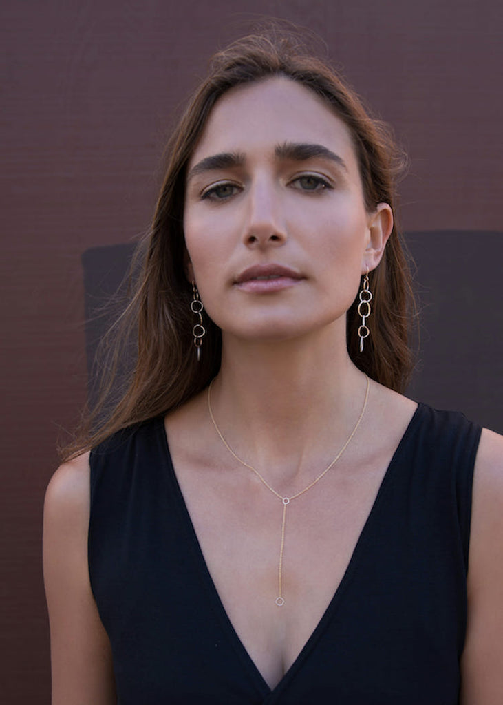Colleen Mauer | Narrow Linear Hoop Earrings | Rose & Yellow Gold + Sterling Silver