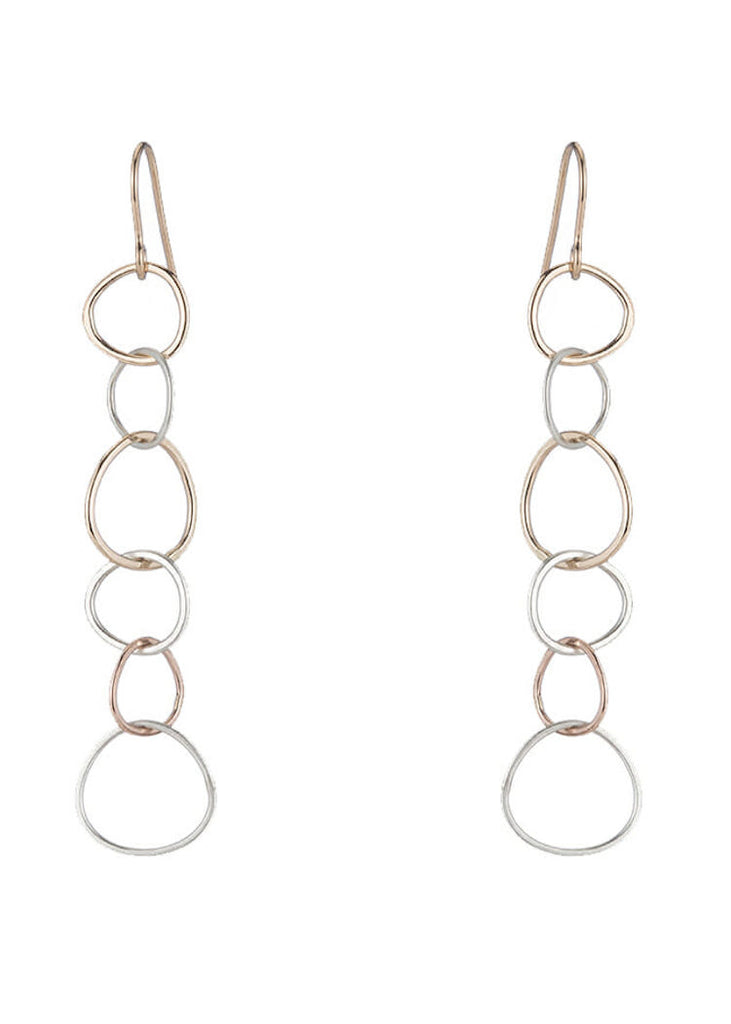 Colleen Mauer | Narrow Linear Hoop Earrings | Rose & Yellow Gold + Sterling Silver