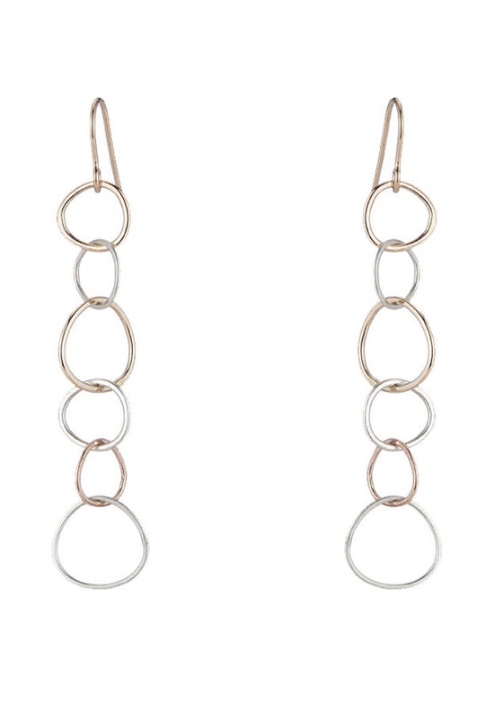 Colleen Mauer | Narrow Linear Hoop Earrings | Rose & Yellow Gold + Sterling Silver