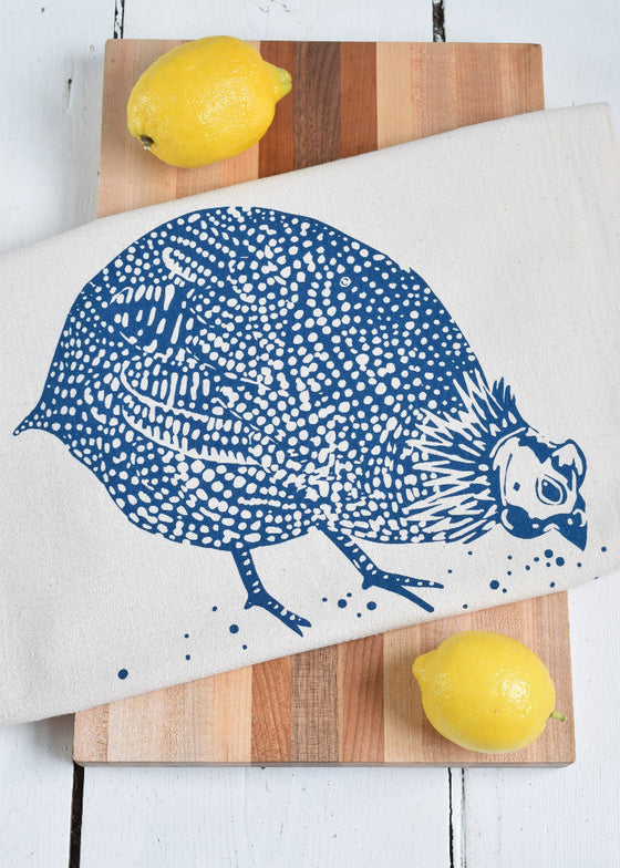 Organic Cotton Tea Towel | Guinea Hen in Navy Blue