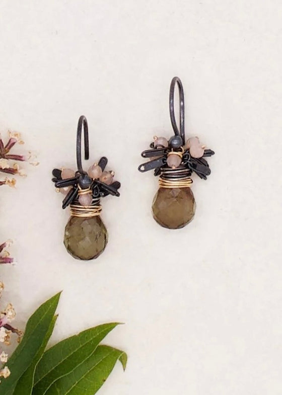 River Song | Andalusite with Peach Moonstone Fringe Earrings