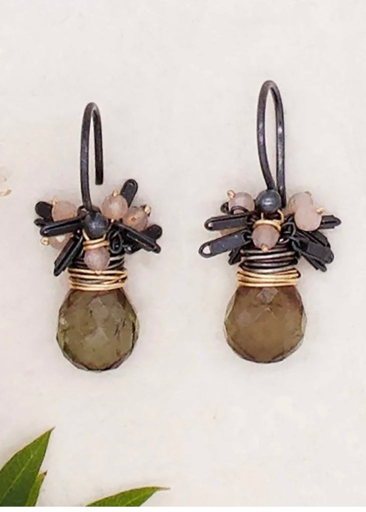 River Song | Andalusite with Peach Moonstone Fringe Earrings