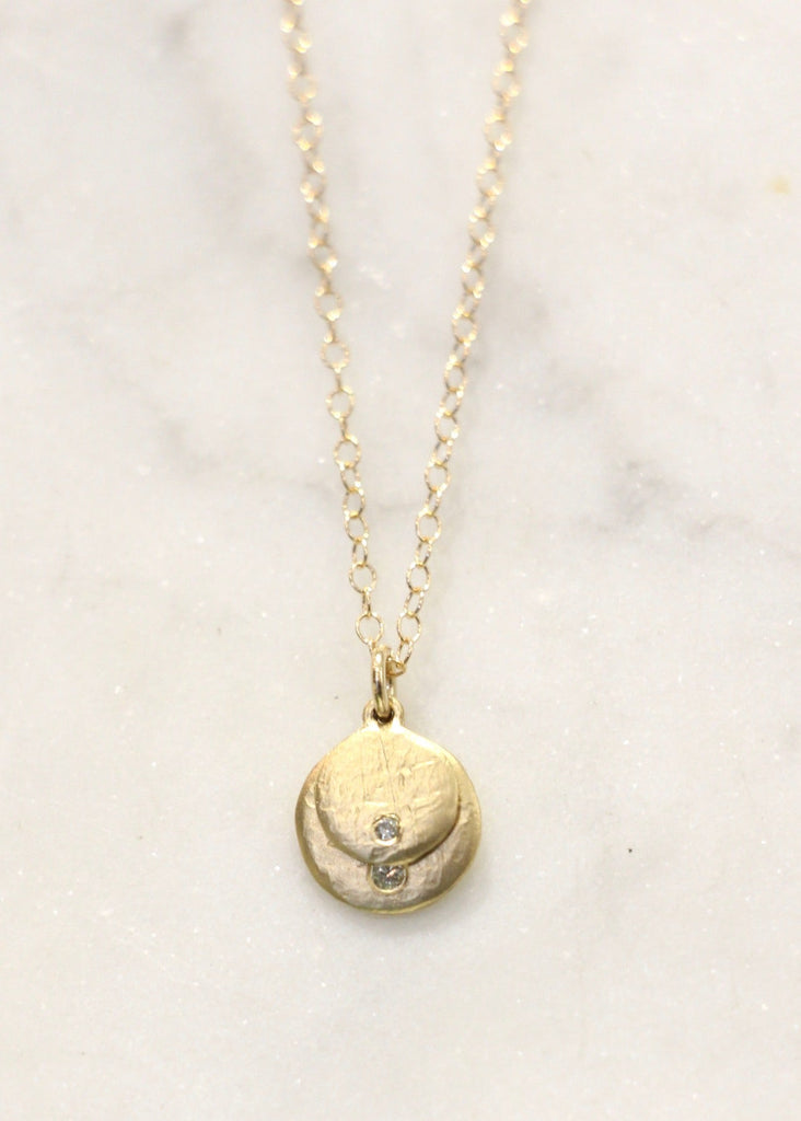 Victoria Cunningham | 14k Gold Double Disc Drop Diamond Necklace