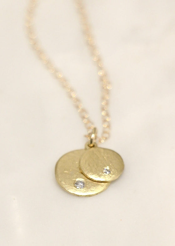 Victoria Cunningham | 14k Gold Double Disc Drop Diamond Necklace